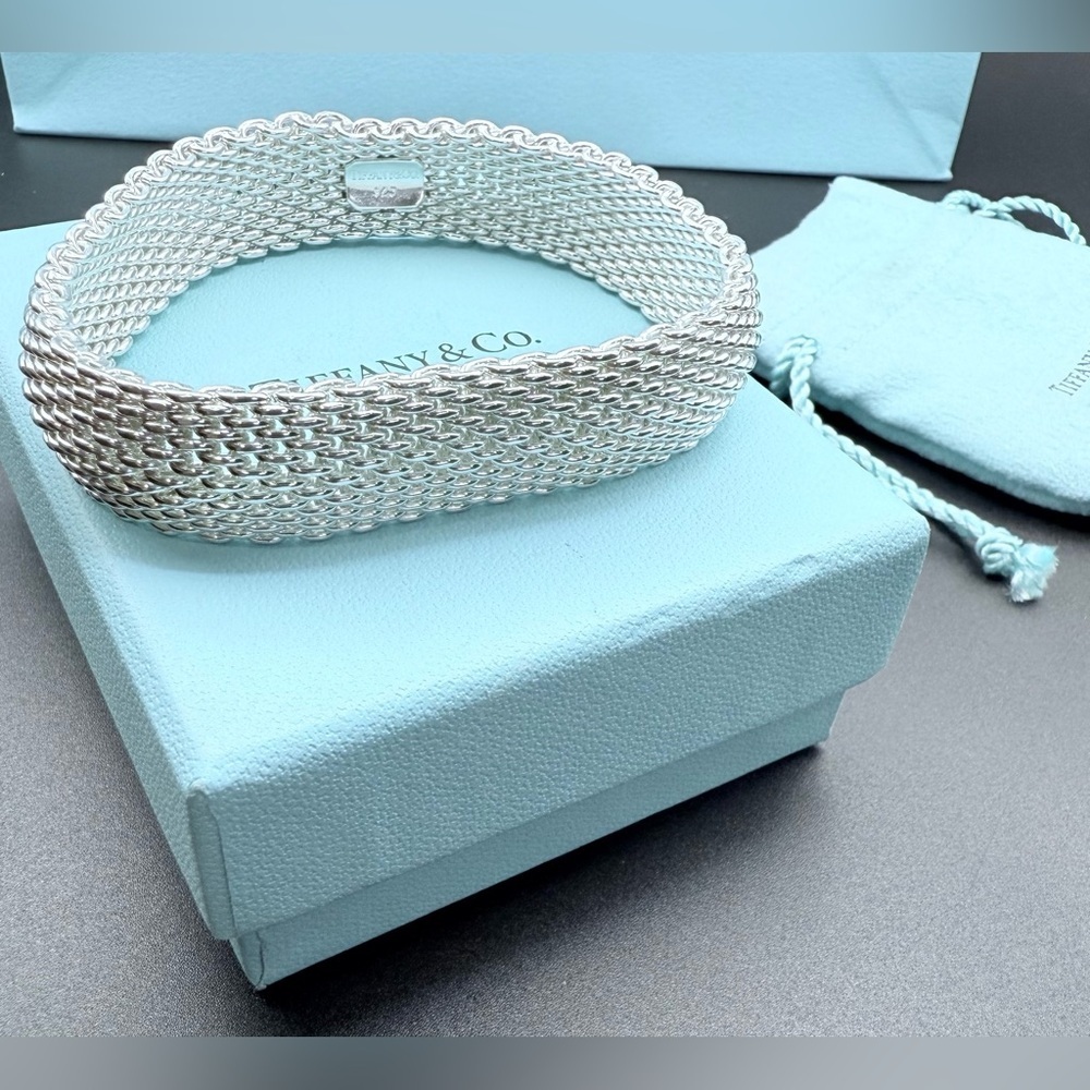 Vintage Tiffany & Co. Somerset Mesh Bangle Bracelet .925 Silver – 7.5” - Picture 5 of 8